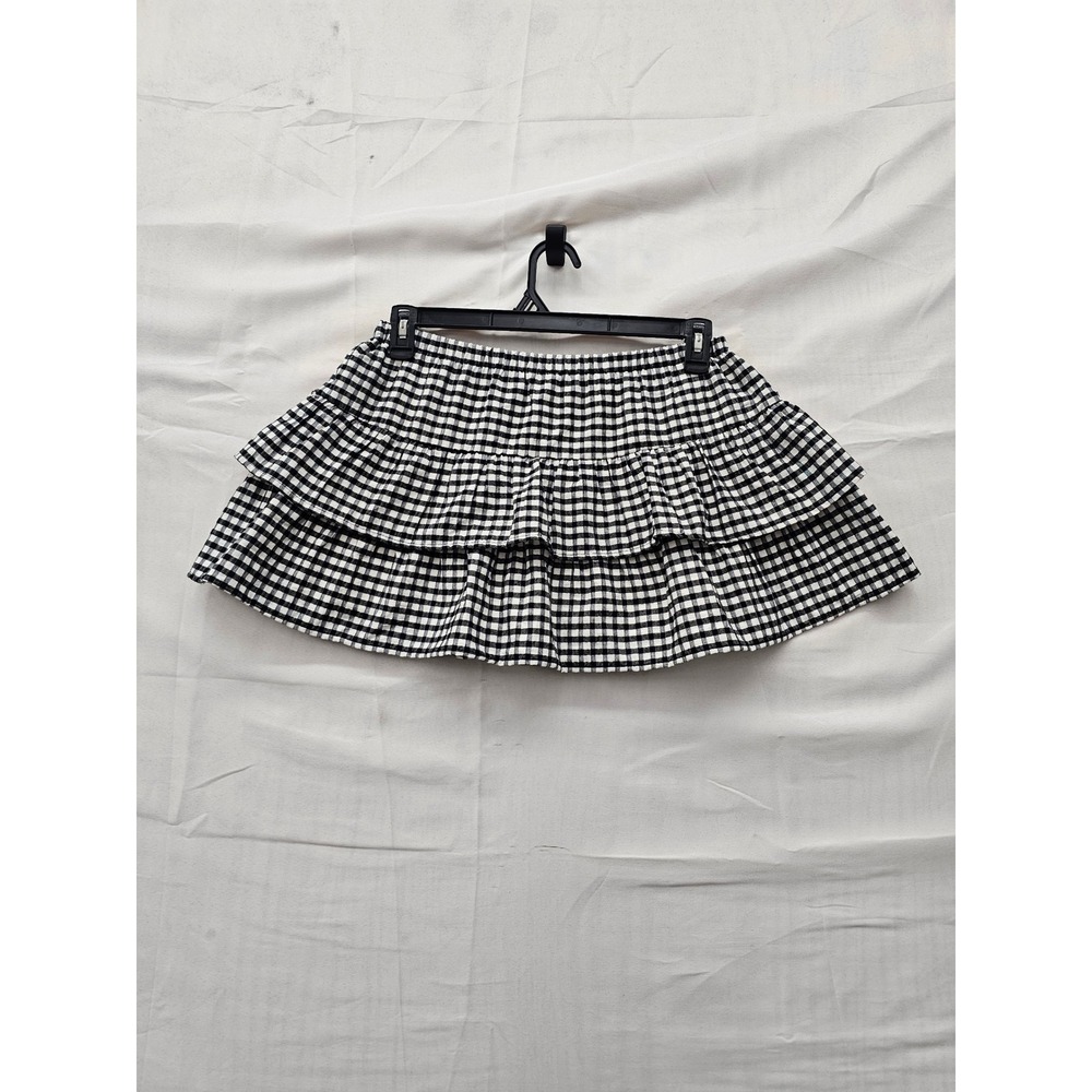 Wild Fable Womens Gingham Tiered Skirt Black Cotton Blend Casual Size Medium